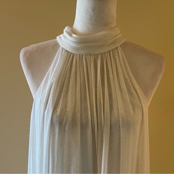 MSK High-Neck Sparkle-Mesh Wide-Leg Jumpsuit-Ivory/Gold - Picture 6 of 9